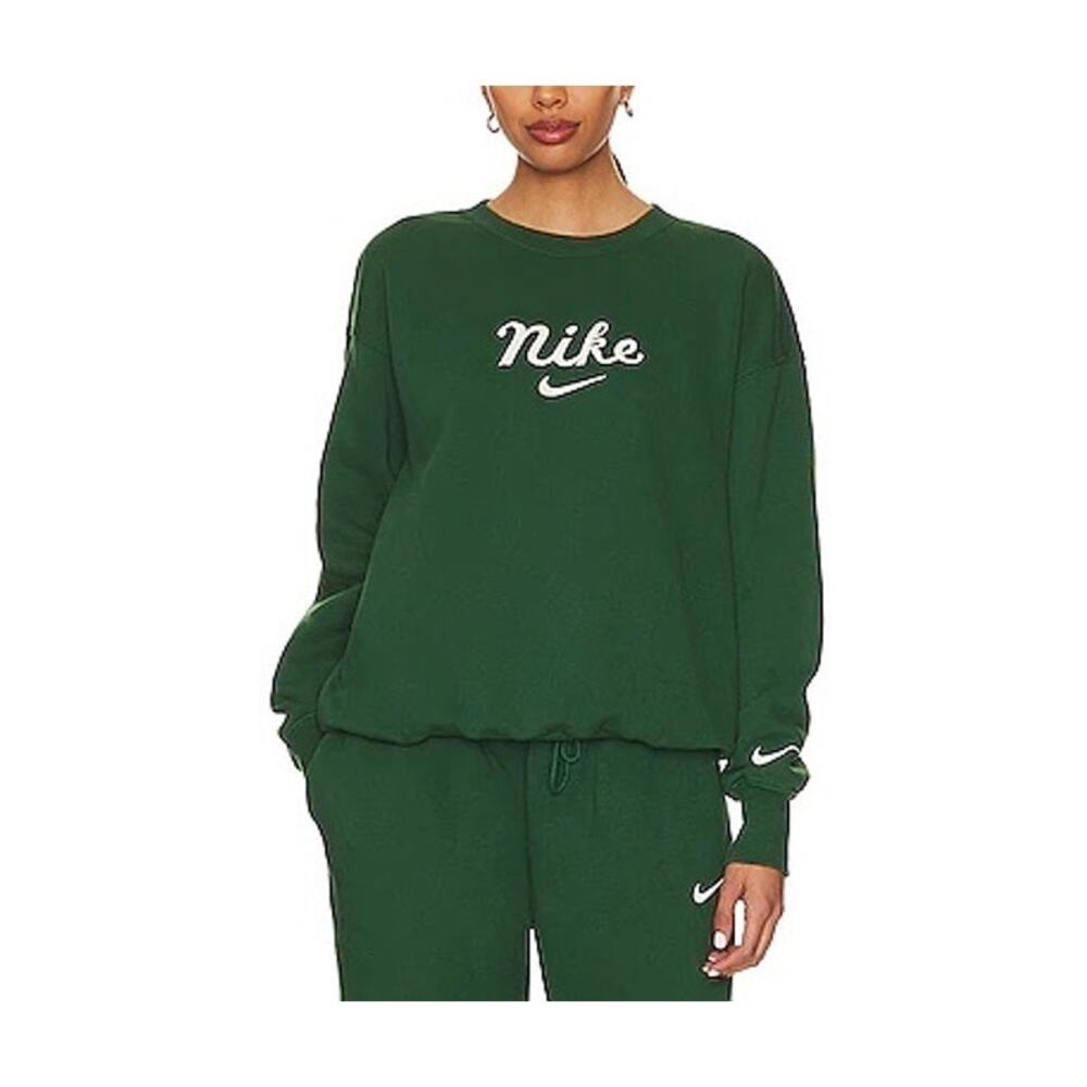 Nike NSW Oversized Crew Green Sweatshirt Revolve Embroidered Logo Womens Medium - Picture 9 of 9